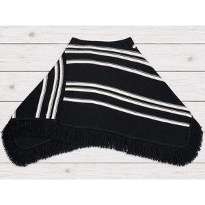 Clothing Company by Notations Poncho Striped Fringe Knit Black White OSFM 4578